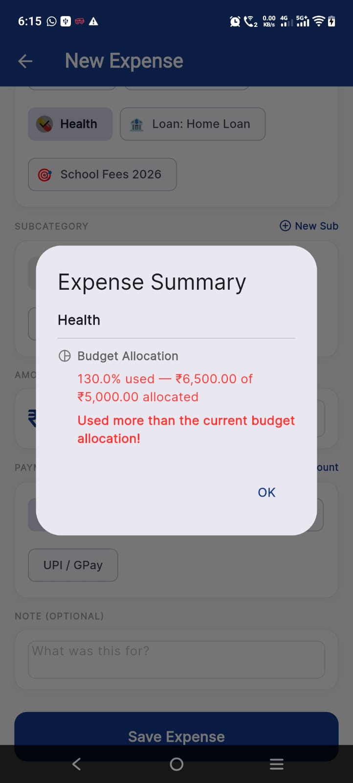 Shared AI Budget Tracker app screenshot 2