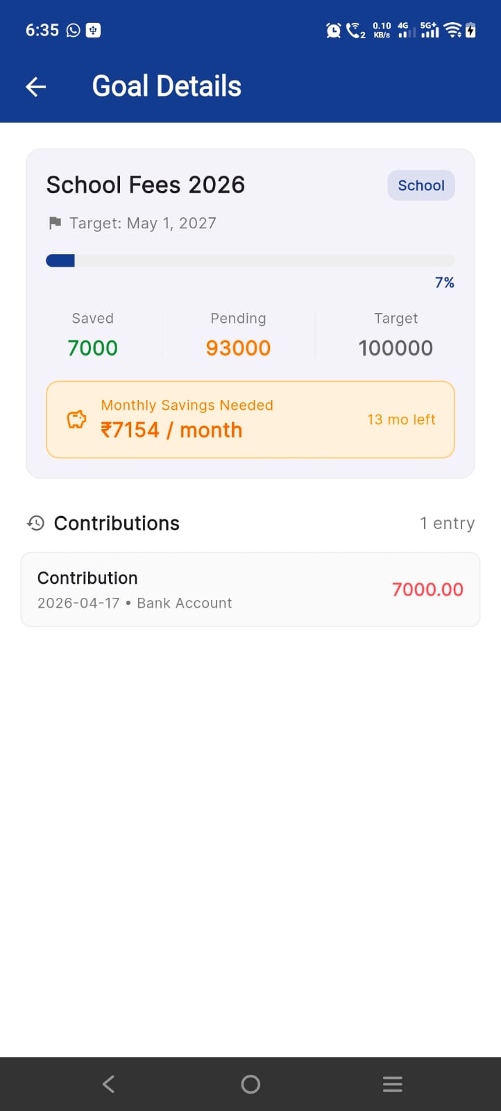Shared AI Budget Tracker screenshot: Savings goals with a plan